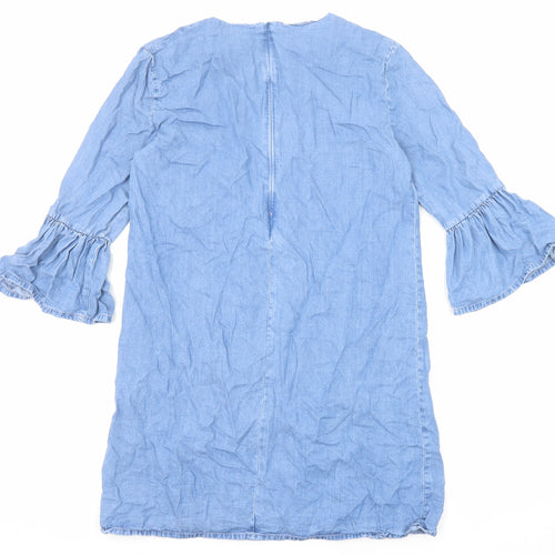 Zara Womens Blue Lyocell A-Line Size S Round Neck Zip