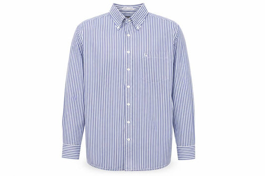 Basefield Mens Blue Striped Cotton Button-Up Size L Collared Button