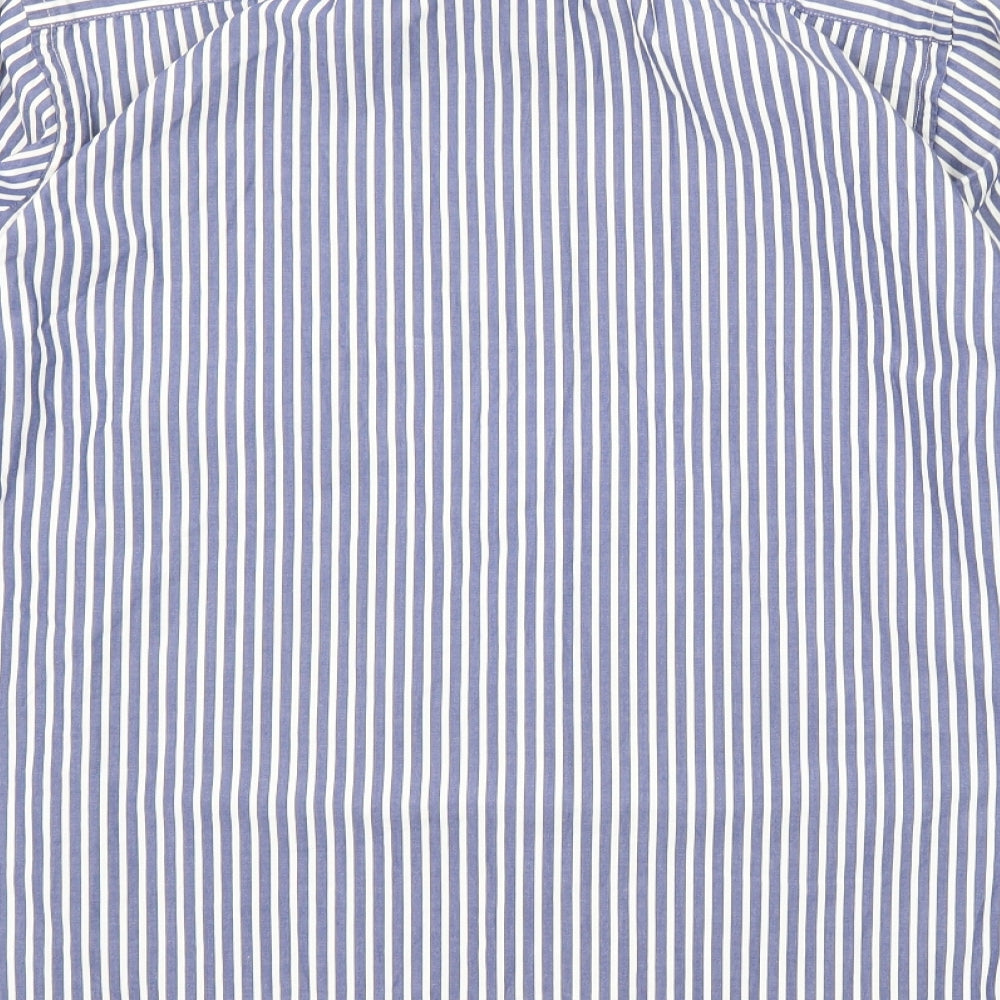 Basefield Mens Blue Striped Cotton Button-Up Size L Collared Button