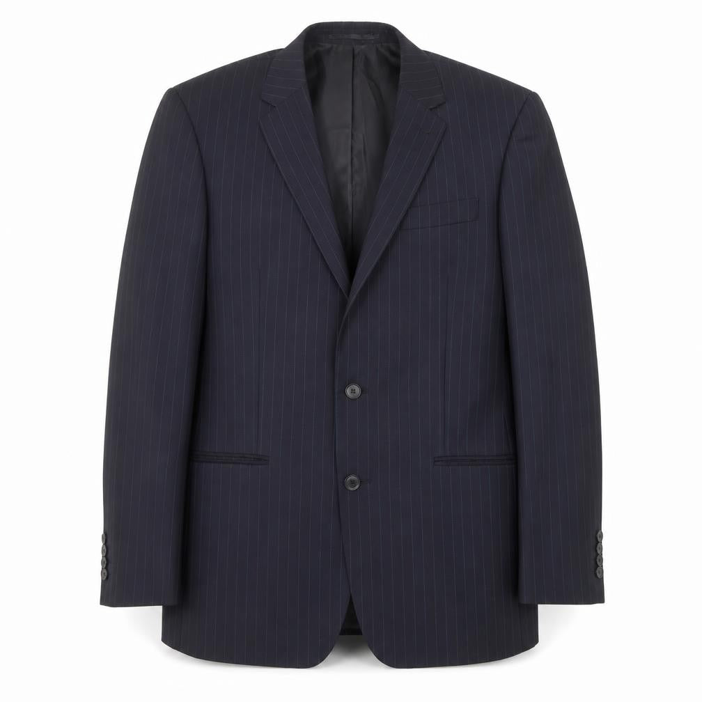 Front view of Next men’s blue striped wool jacket suit jacket, size 40, regular