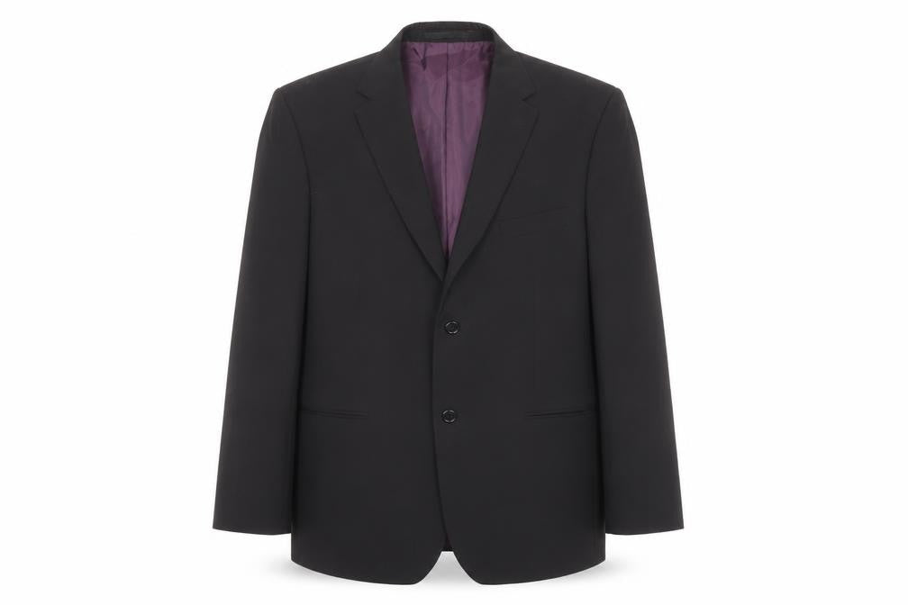 Front view of Greenwoods men’s black polyester jacket suit jacket, size 42, regular
