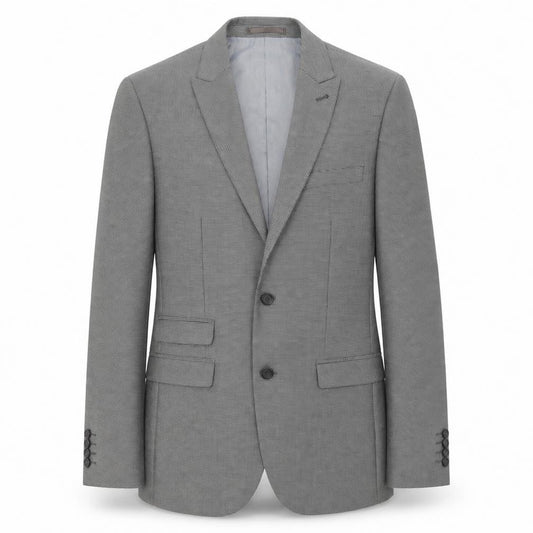 Front view of Next men’s grey geometric polyester jacket blazer, size 38, regular