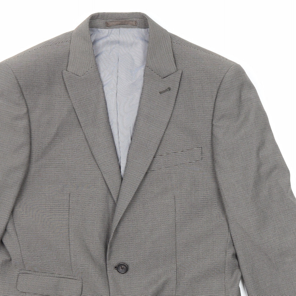 NEXT Mens Grey Geometric Polyester Jacket Blazer Size 38 Regular