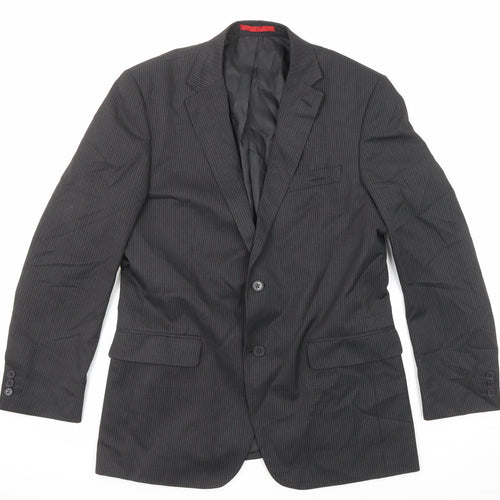 Burton Mens Black Striped Polyester Jacket Suit Jacket Size 40 Regular