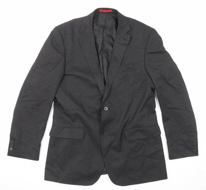 Burton Mens Black Striped Polyester Jacket Suit Jacket Size 40 Regular