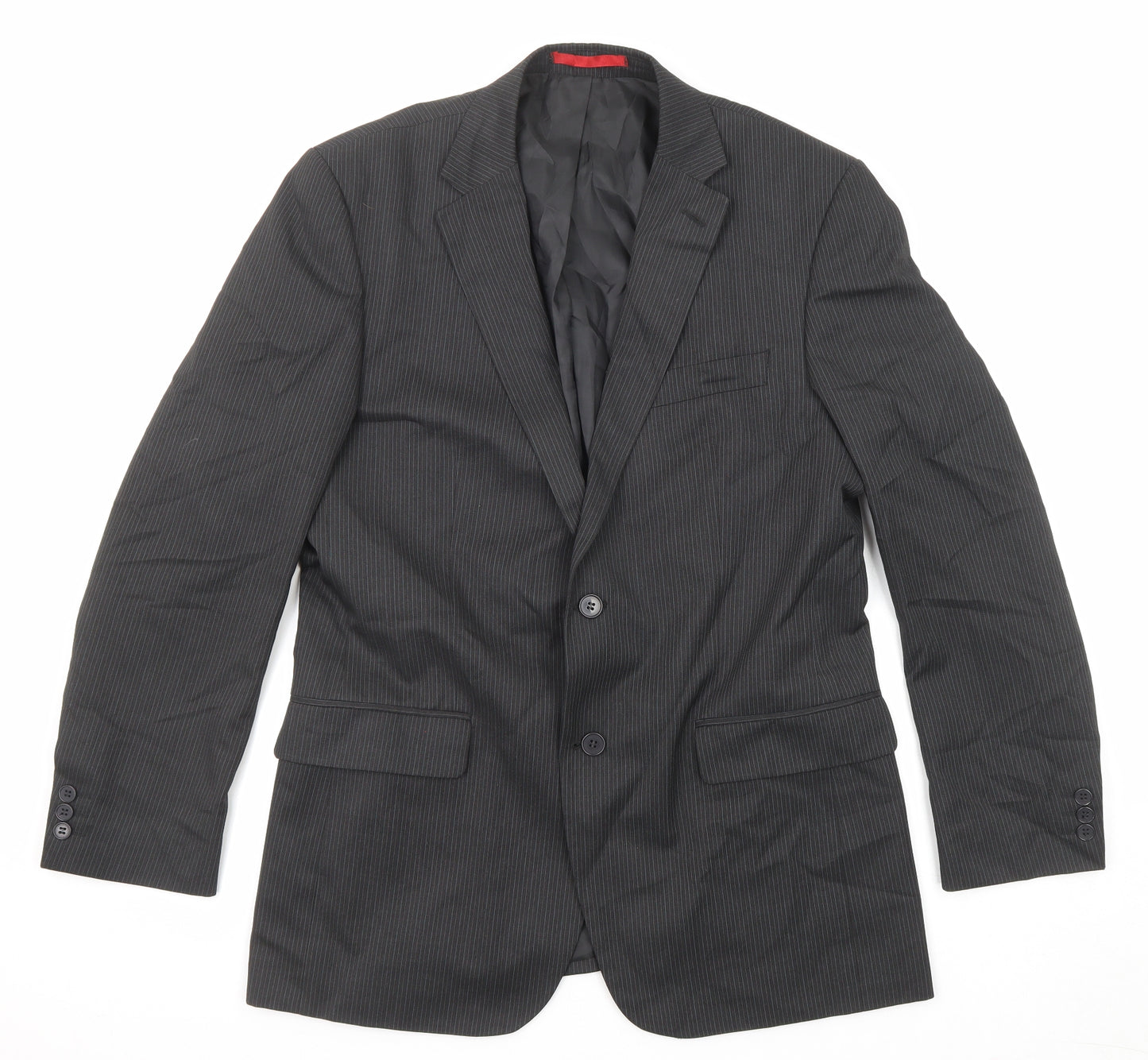 Burton Mens Black Striped Polyester Jacket Suit Jacket Size 40 Regular