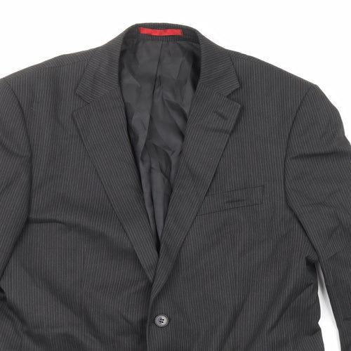 Burton Mens Black Striped Polyester Jacket Suit Jacket Size 40 Regular