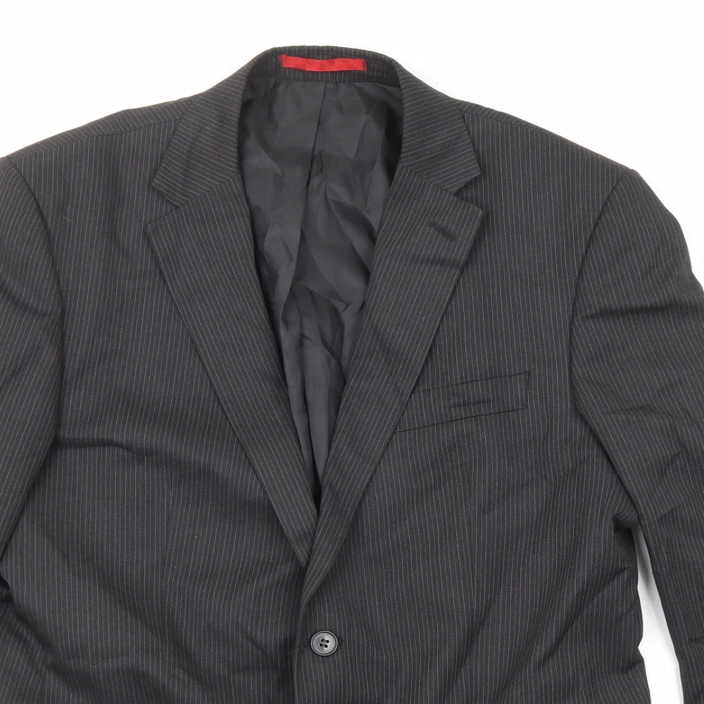 Burton Mens Black Striped Polyester Jacket Suit Jacket Size 40 Regular