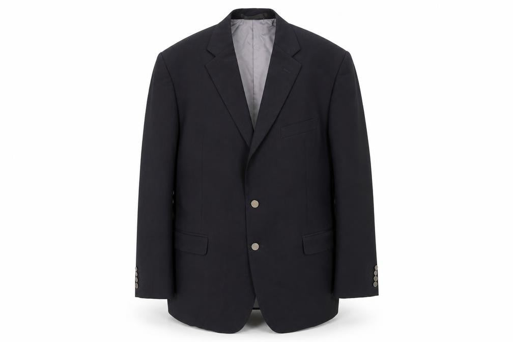 Front view of Marks & Spencer men’s blue polyester jacket suit jacket, size 44, regular