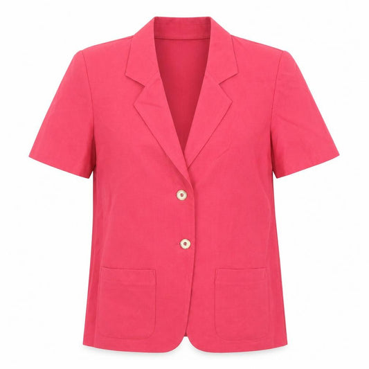 Front view of Miller's women’s pink polyester basic button-up, size UK 12, collared