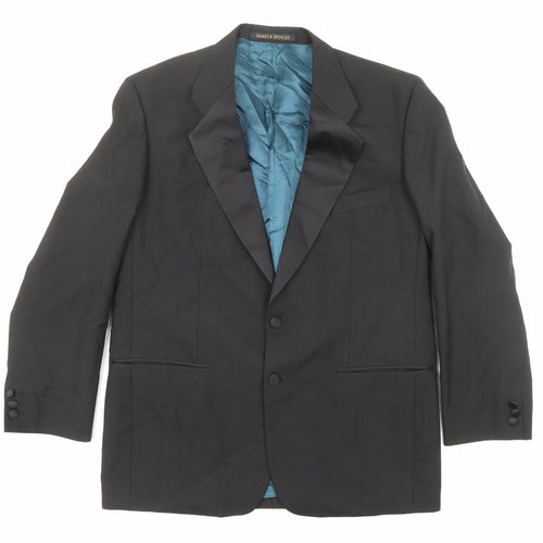 Marks and Spencer Mens Black Patent Leather Tuxedo Suit Jacket Size 42 Regular