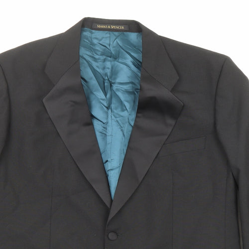 Marks and Spencer Mens Black Patent Leather Tuxedo Suit Jacket Size 42 Regular