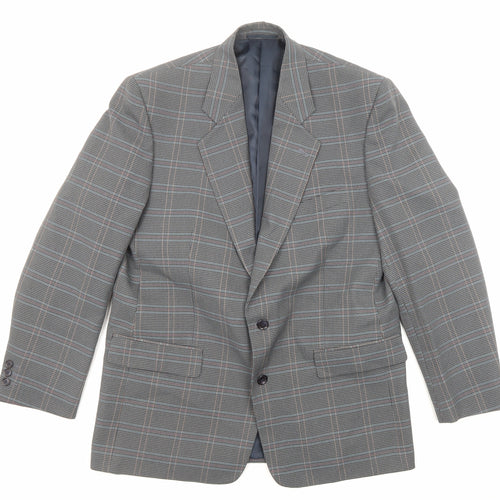 Berkertex Mens Grey Plaid Viscose Jacket Blazer Size 42 Regular