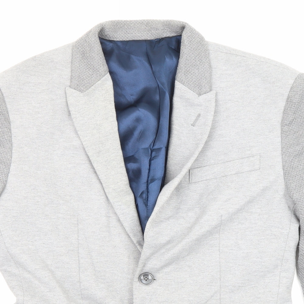 Zara Mens Grey Polyester Jacket Blazer Size 40 Regular