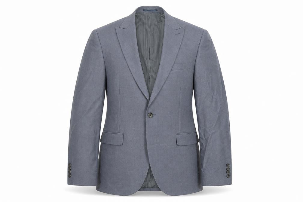 Front view of Next men’s blue polyester jacket suit jacket, size 42, regular