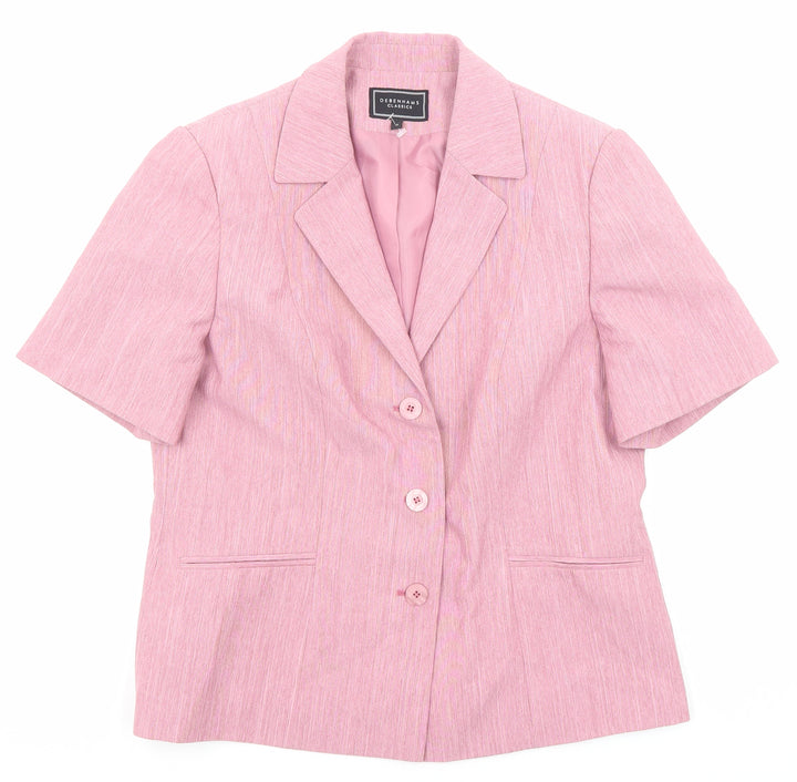 Debenhams Womens Pink Geometric Polyester Basic Button-Up Size 14 Collared