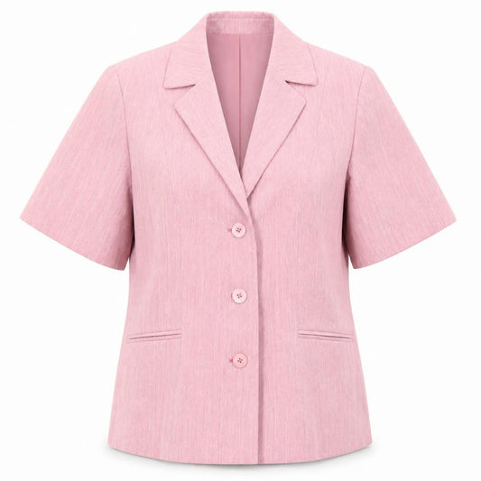 Front view of Debenhams women’s pink geometric polyester basic button-up, size UK 14, collared