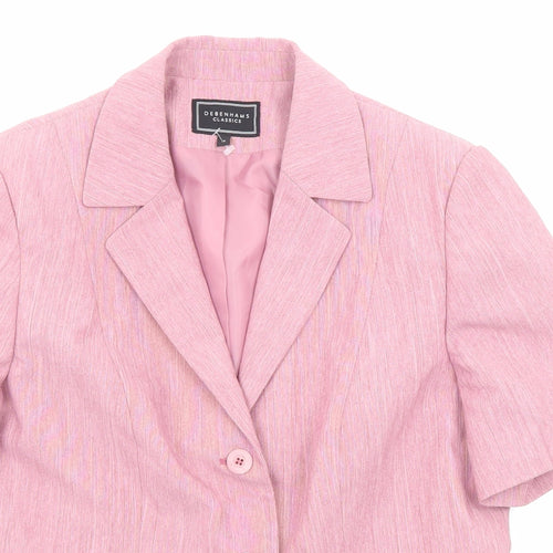 Debenhams Womens Pink Geometric Polyester Basic Button-Up Size 14 Collared