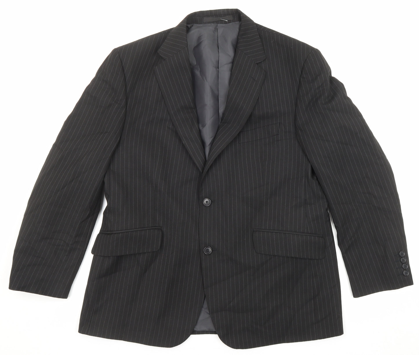 Marks and Spencer Mens Black Striped Polyester Jacket Suit Jacket Size 42 Regular