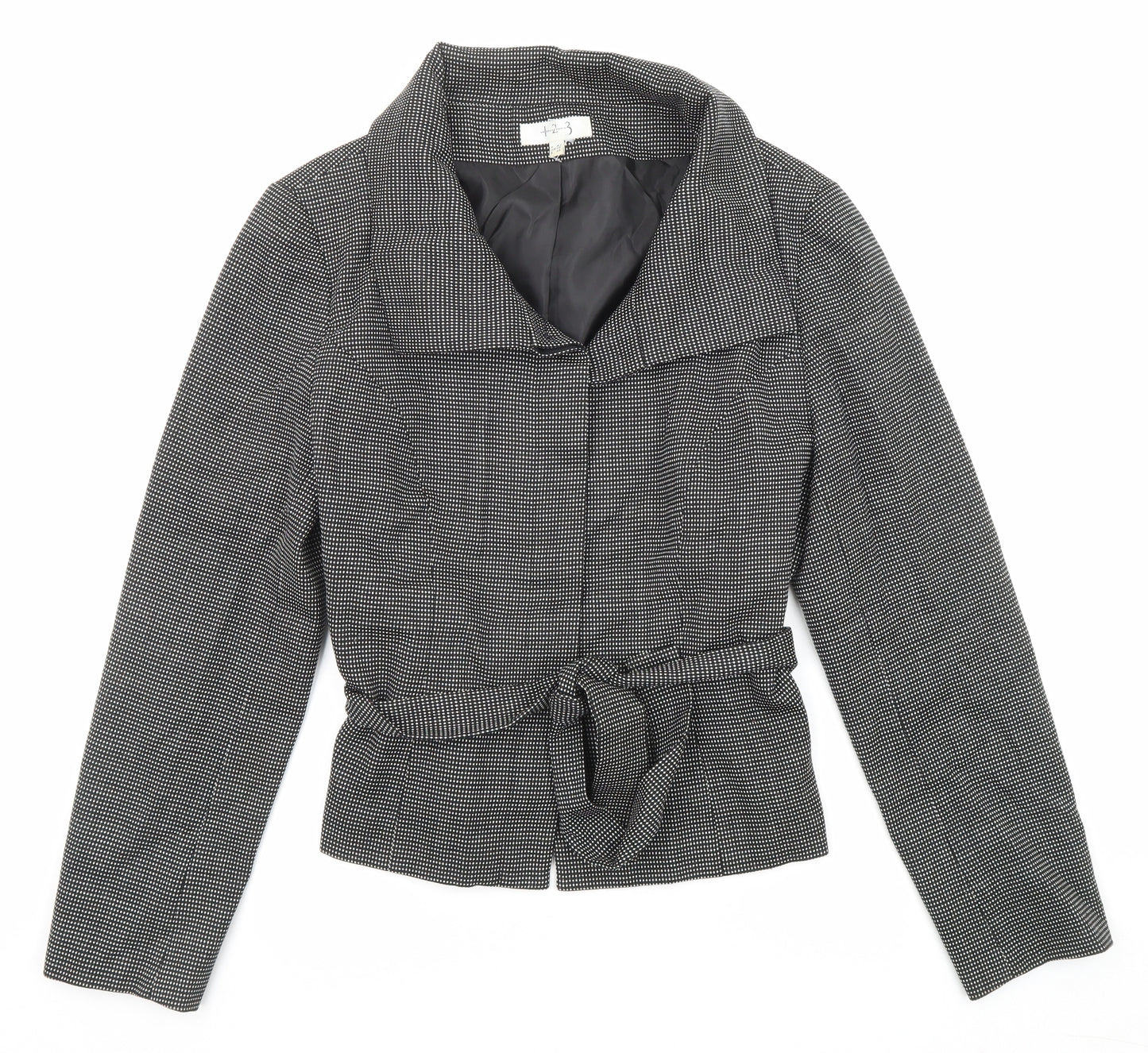 Un Deux Trois Womens Black Geometric Jacket Size 18 Tie
