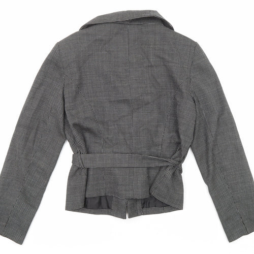 Un Deux Trois Womens Black Geometric Jacket Size 18 Tie