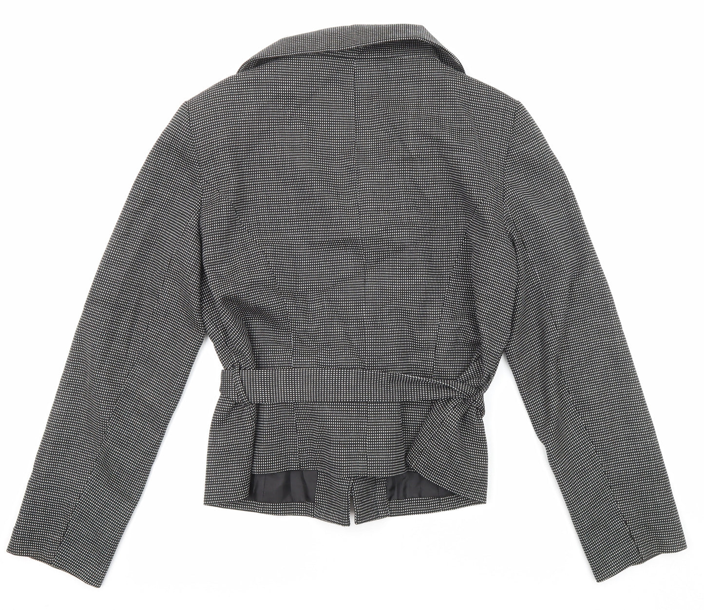 Un Deux Trois Womens Black Geometric Jacket Size 18 Tie