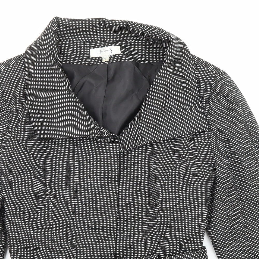 Un Deux Trois Womens Black Geometric Jacket Size 18 Tie
