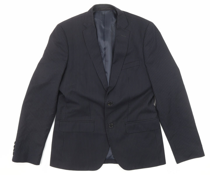 French Connection Mens Black Striped Polyester Jacket Suit Jacket Size 38 Regular