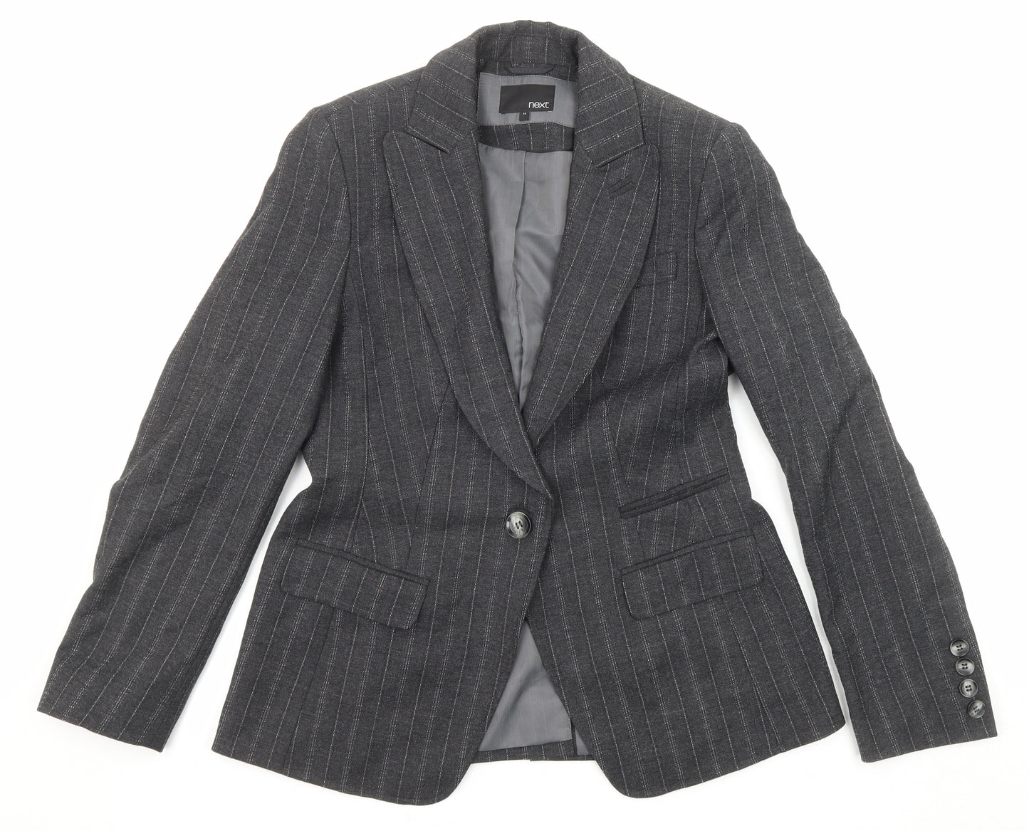 NEXT Womens Grey Pinstripe Wool Jacket Suit Jacket Size 14