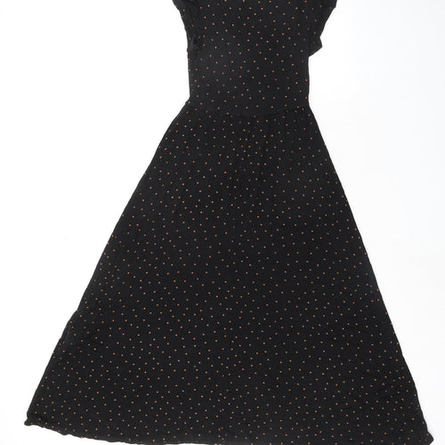New Look Womens Black Polka Dot Viscose A-Line Size 8 V-Neck