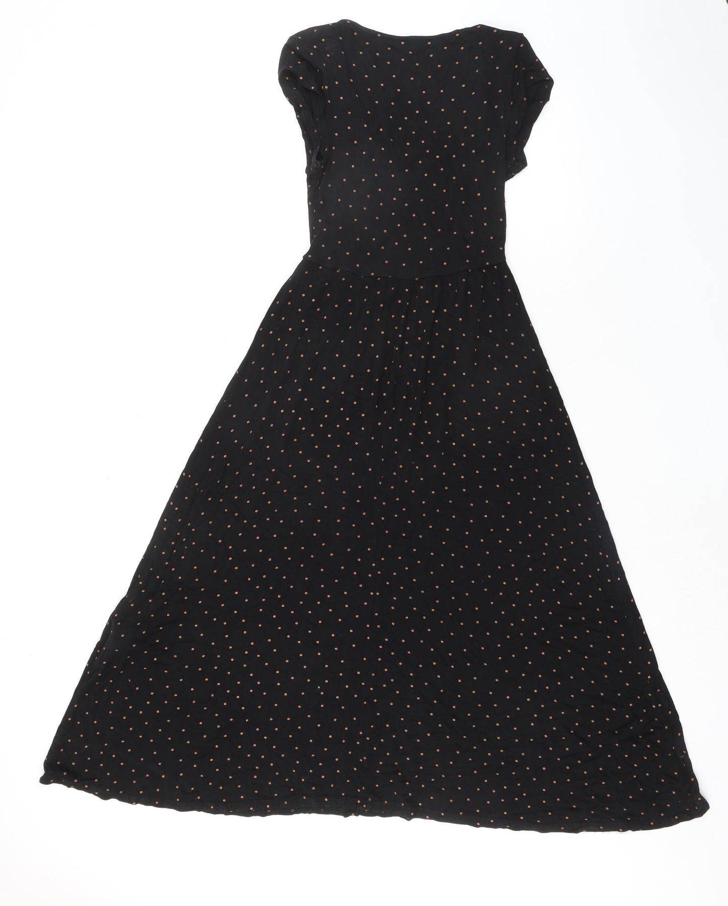New Look Womens Black Polka Dot Viscose A-Line Size 8 V-Neck