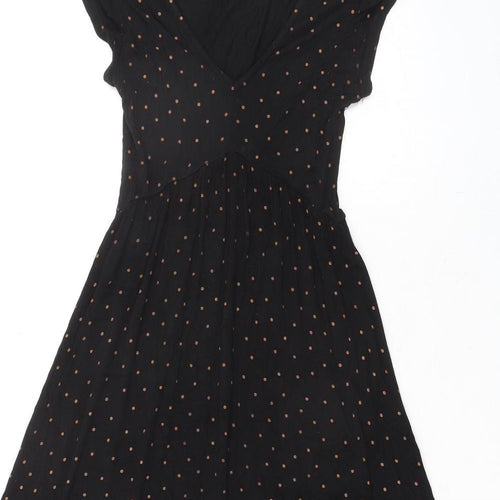 New Look Womens Black Polka Dot Viscose A-Line Size 8 V-Neck