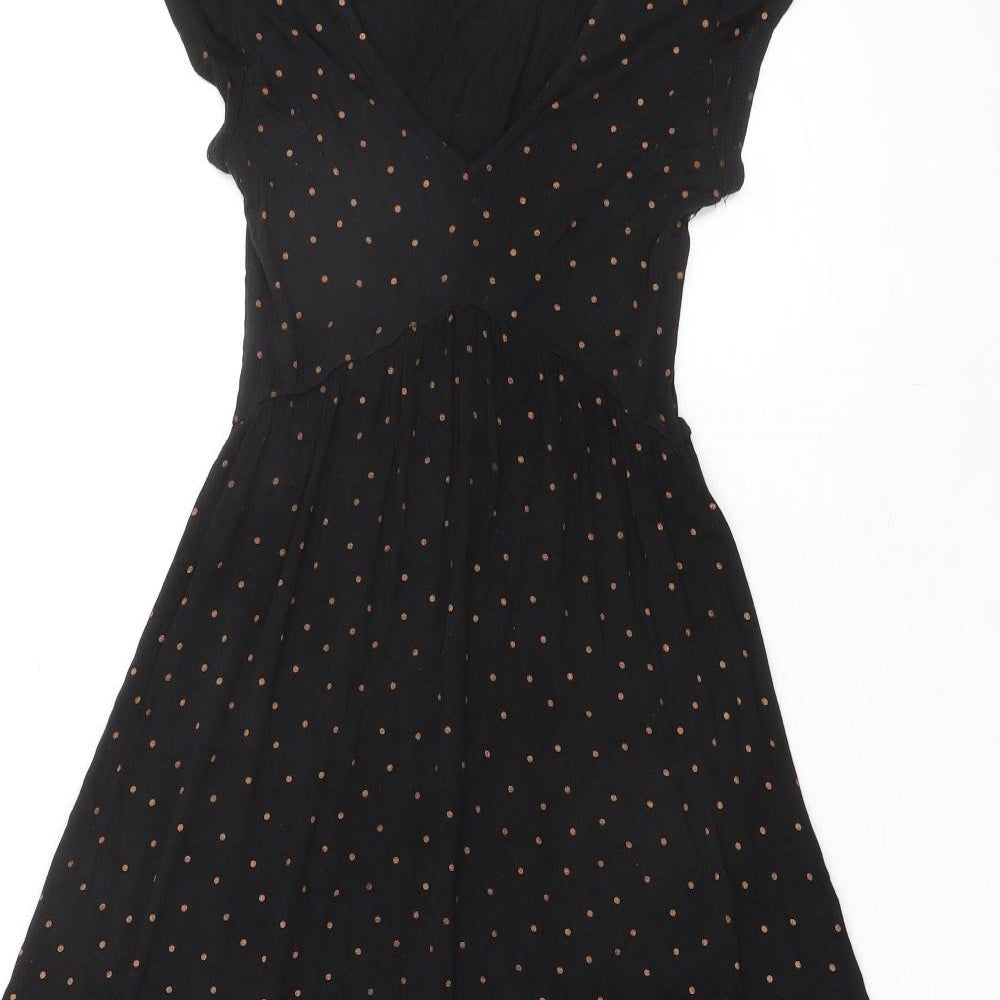 New Look Womens Black Polka Dot Viscose A-Line Size 8 V-Neck