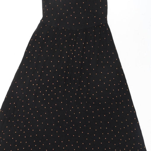 New Look Womens Black Polka Dot Viscose A-Line Size 8 V-Neck