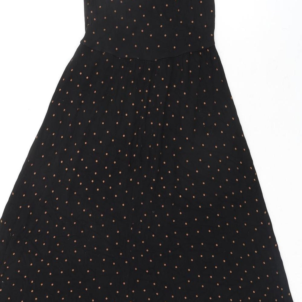 New Look Womens Black Polka Dot Viscose A-Line Size 8 V-Neck