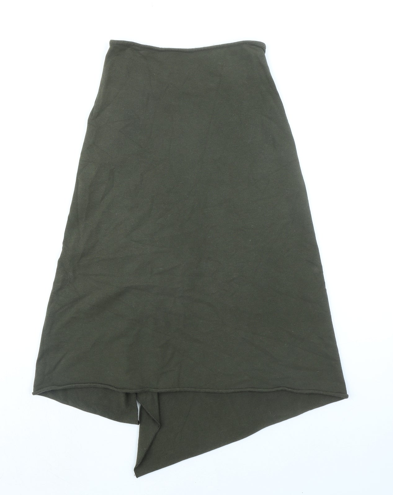 Mango Womens Green Cotton A-Line Skirt Size S Zip