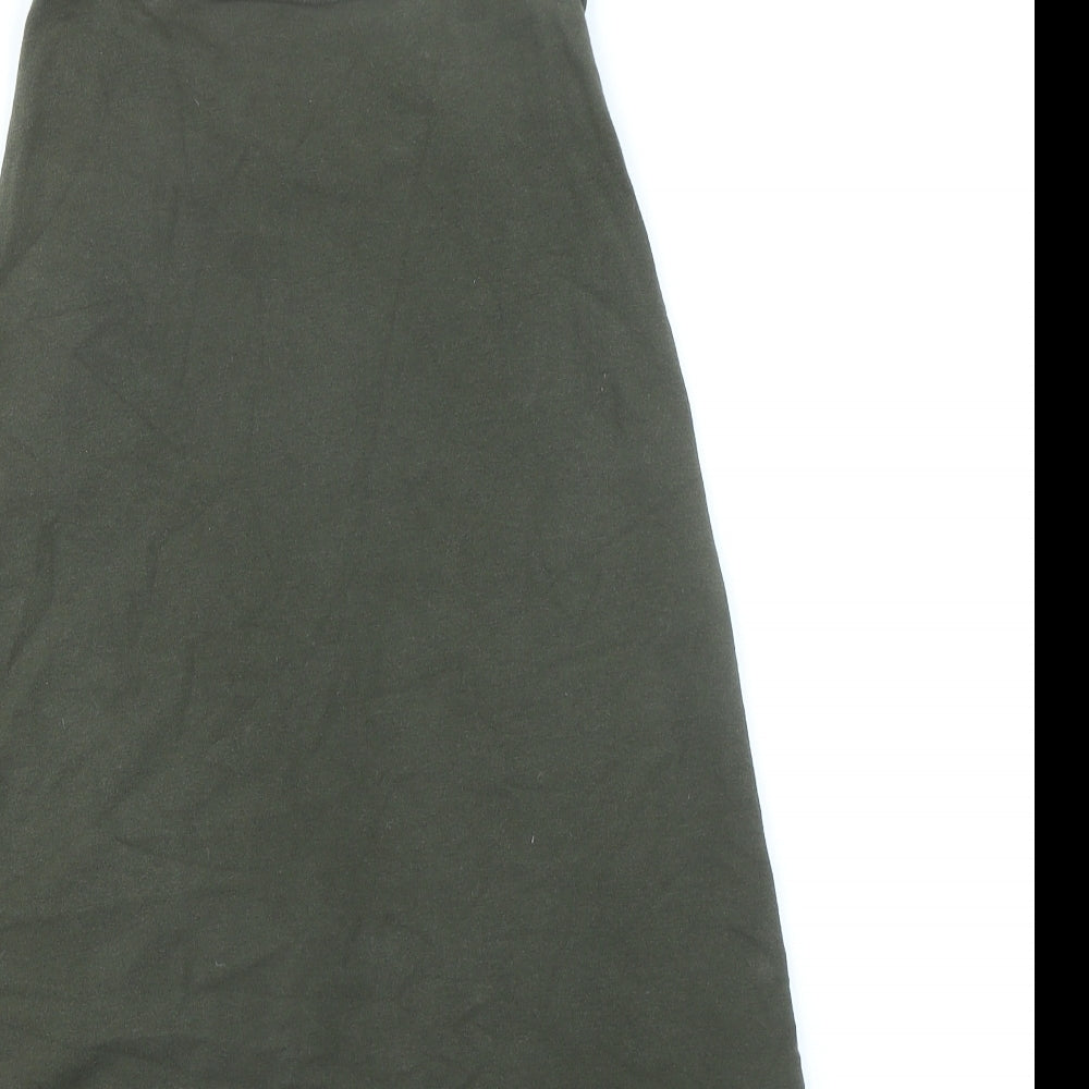 Mango Womens Green Cotton A-Line Skirt Size S Zip