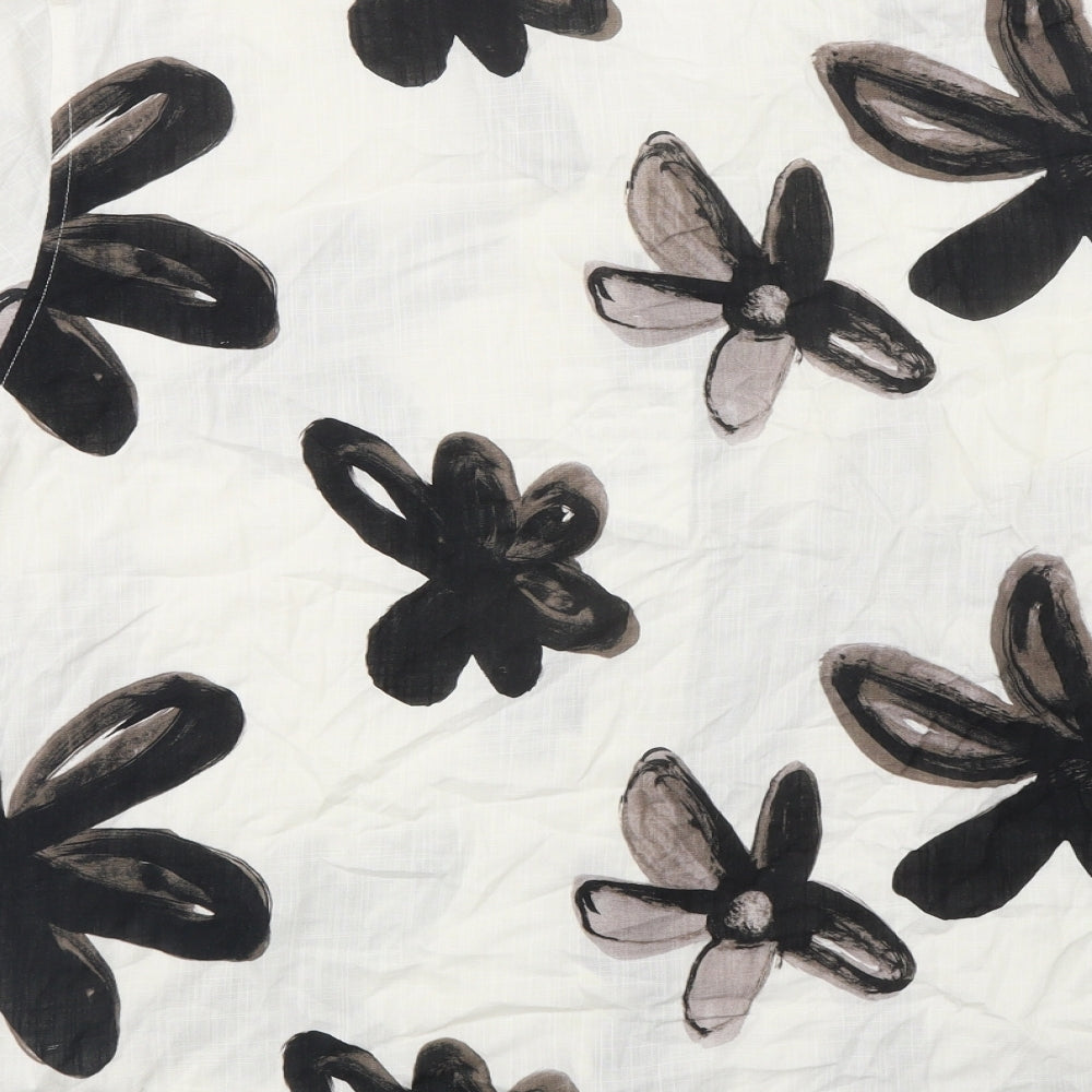Zara Mens Ivory Floral Viscose Button-Up Size XL Collared Button