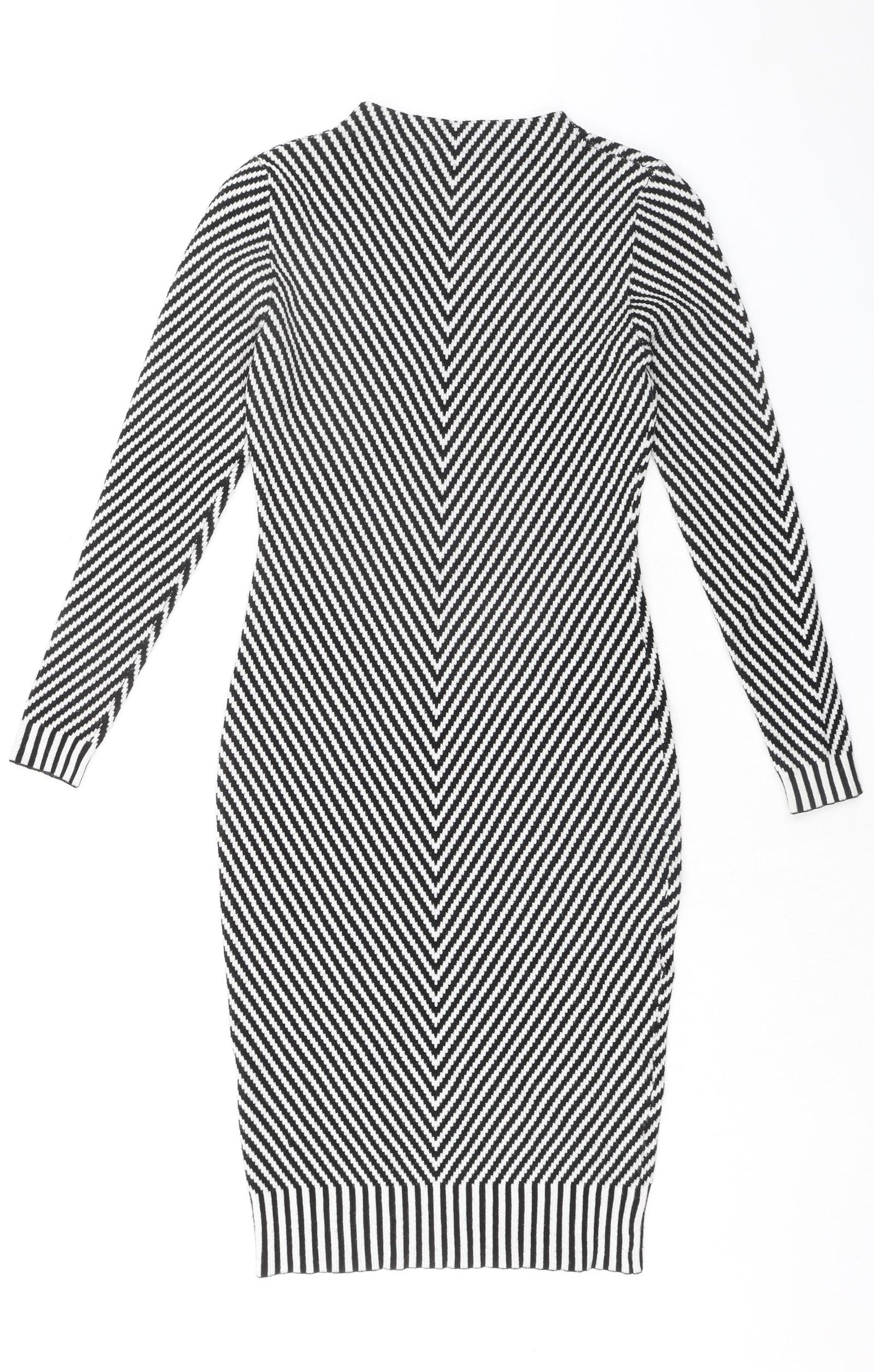 Karen Millen Womens Black Geometric Viscose Bodycon Size S Mock Neck Pullover