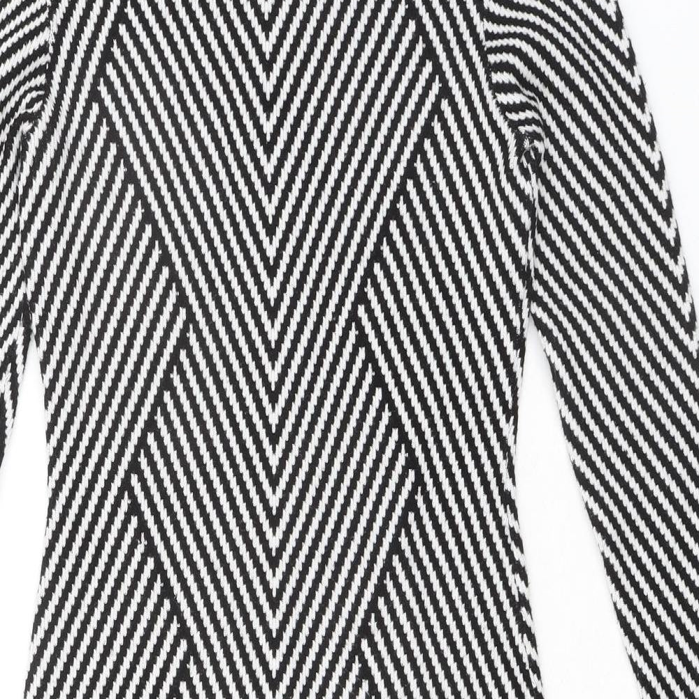 Karen Millen Womens Black Geometric Viscose Bodycon Size S Mock Neck Pullover