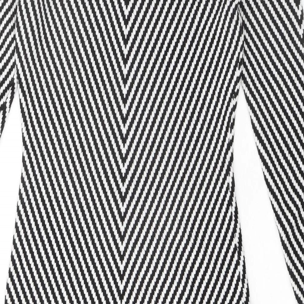 Karen Millen Womens Black Geometric Viscose Bodycon Size S Mock Neck Pullover