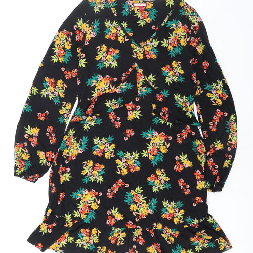 Joe Browns Womens Black Floral Viscose Fit & Flare Size 16 V-Neck
