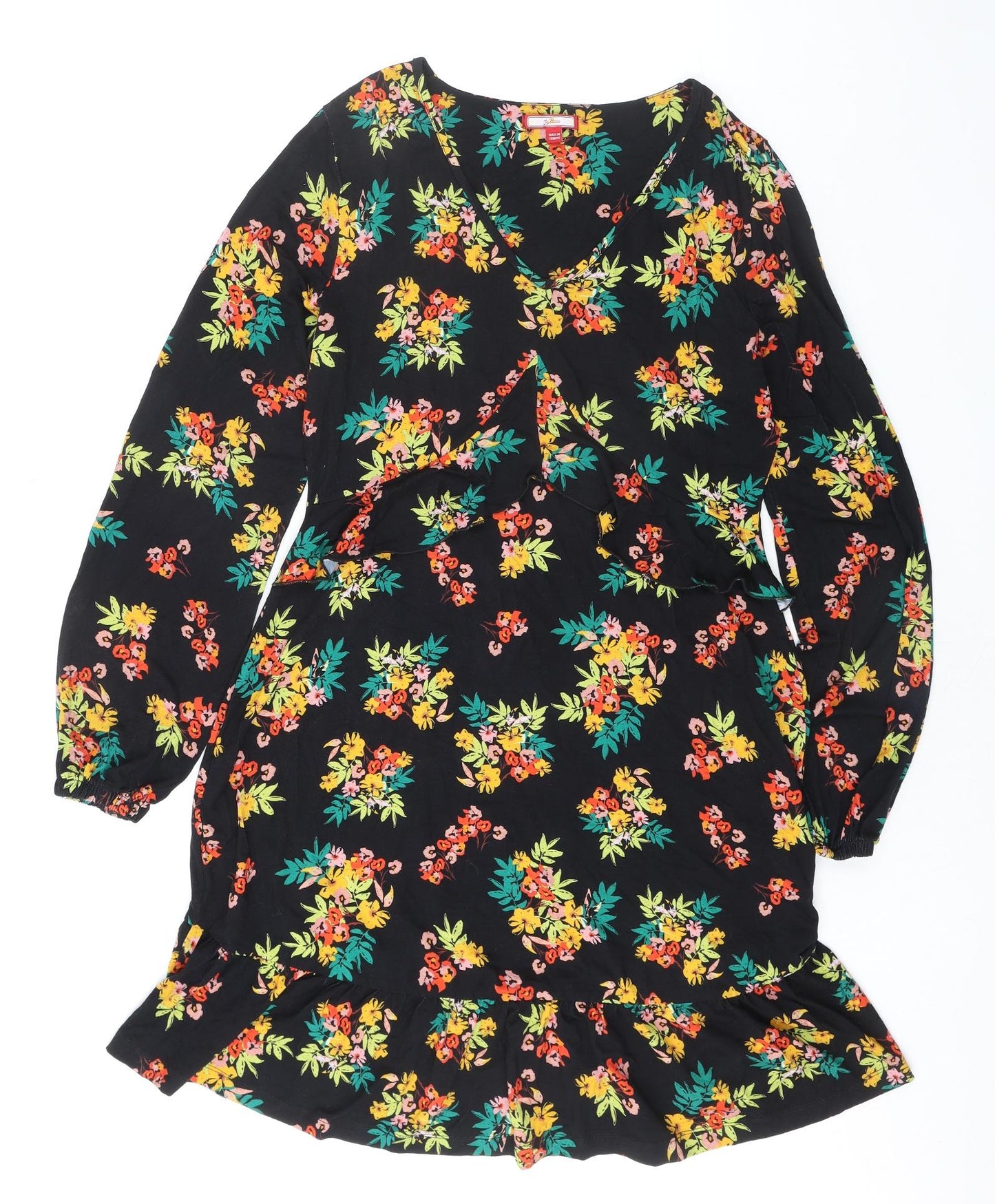 Joe Browns Womens Black Floral Viscose Fit & Flare Size 16 V-Neck