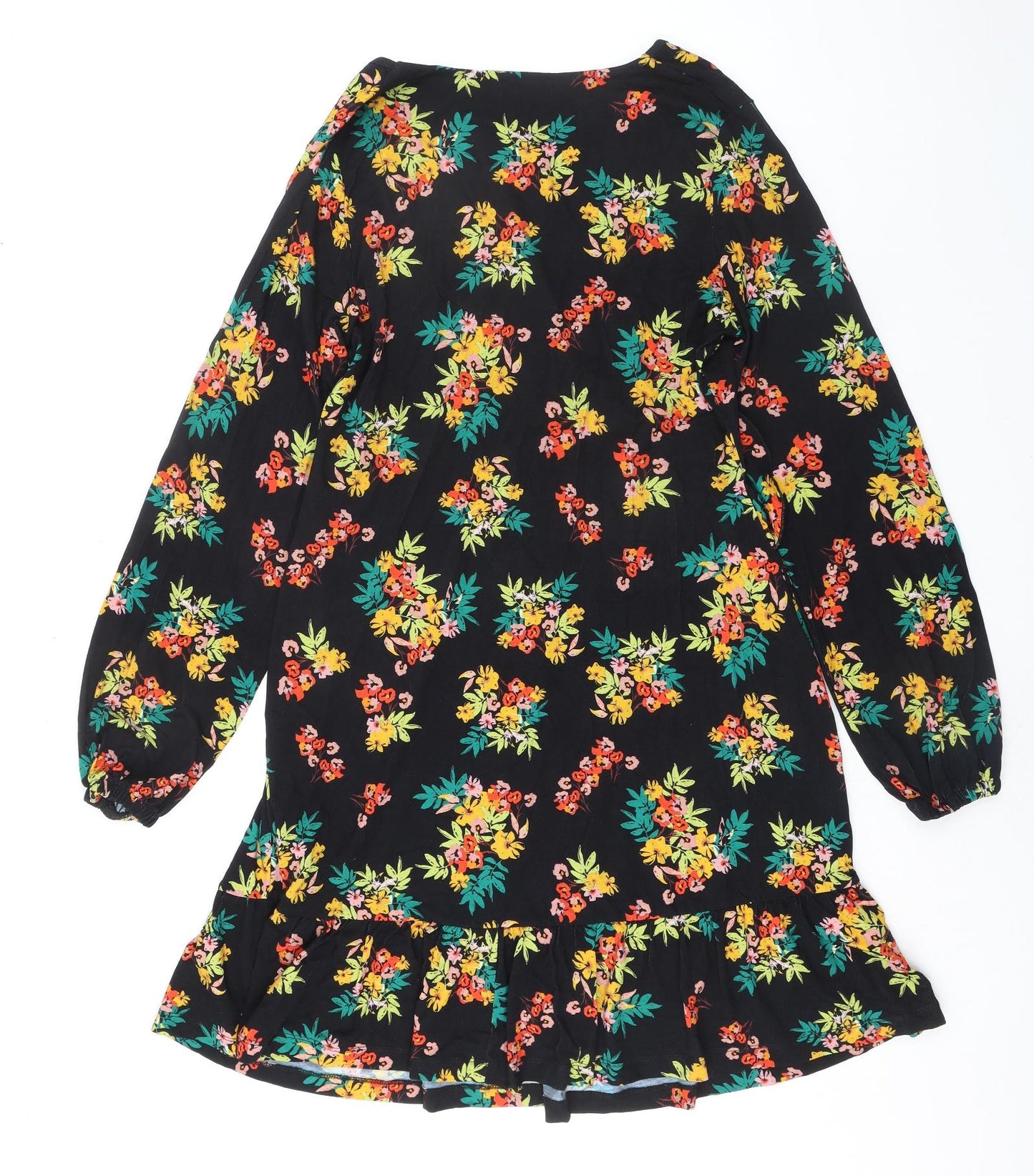 Joe Browns Womens Black Floral Viscose Fit & Flare Size 16 V-Neck