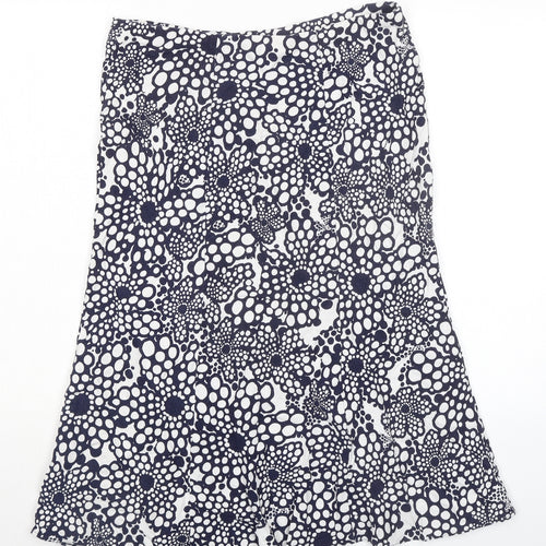Classic Womens Blue Floral Linen A-Line Skirt Size 14