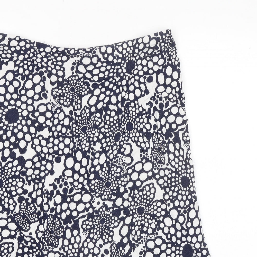 Classic Womens Blue Floral Linen A-Line Skirt Size 14