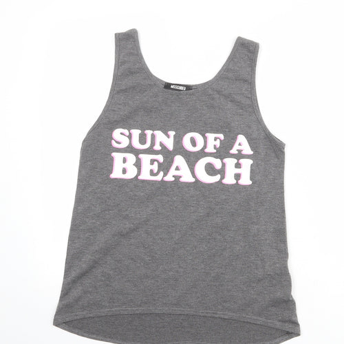 Missguided Womens Grey Viscose Basic Tank Size 6 Round Neck - Sun Of A Beach