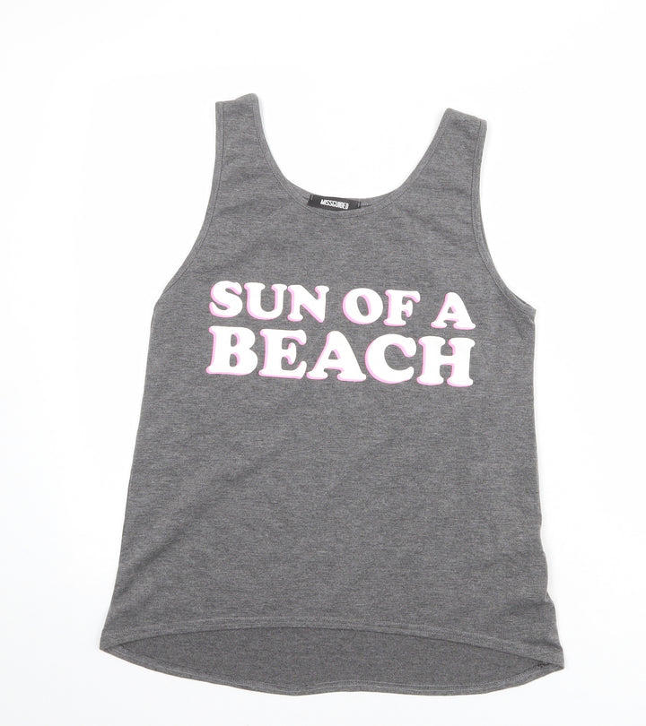 Missguided Womens Grey Viscose Basic Tank Size 6 Round Neck - Sun Of A Beach