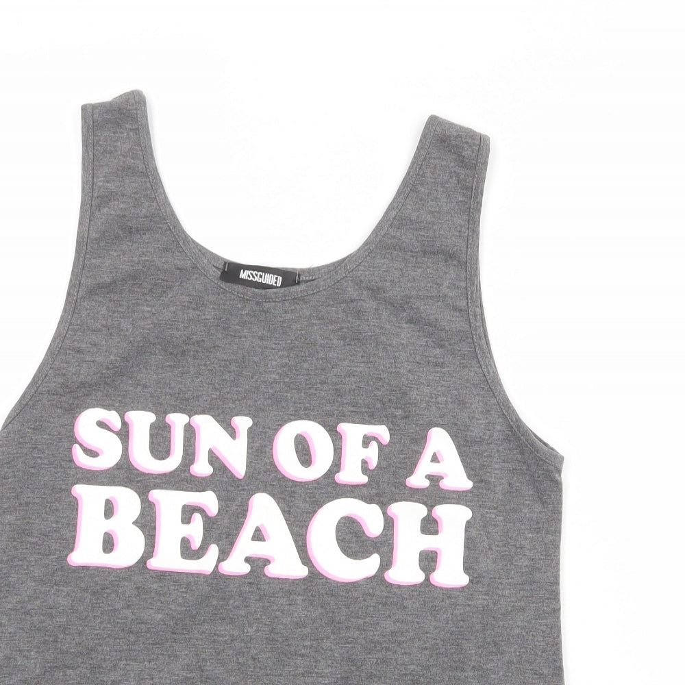 Missguided Womens Grey Viscose Basic Tank Size 6 Round Neck - Sun Of A Beach
