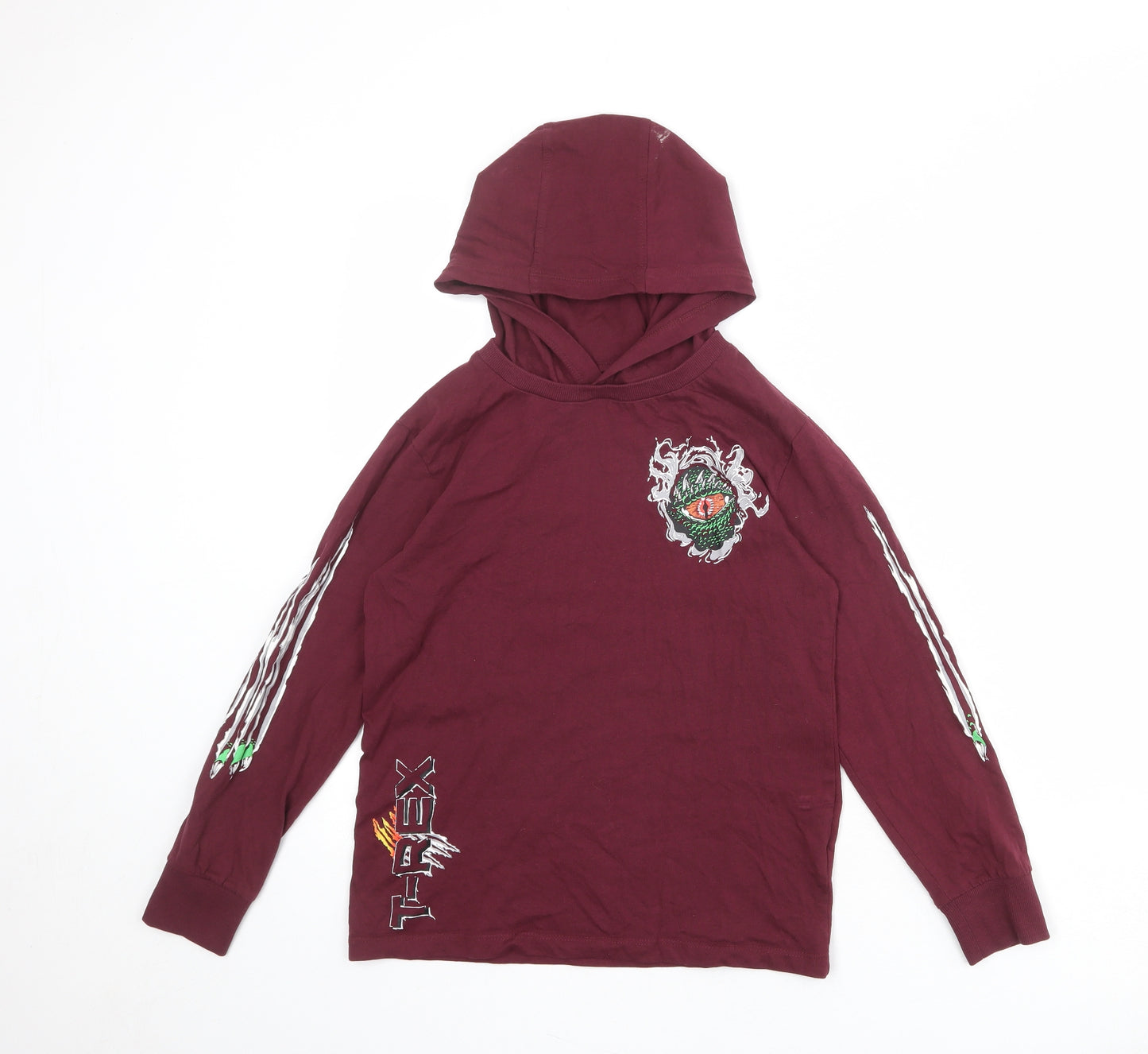 NEXT Boys Red 100% Cotton Pullover Hoodie Size 10 Years Pullover - T-Rex